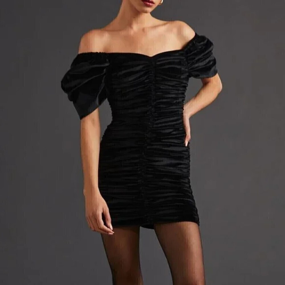Anthropologie Hutch Womens Ruched Puff-Sleeved Mini Dress Size 8 - Picture 2 of 15